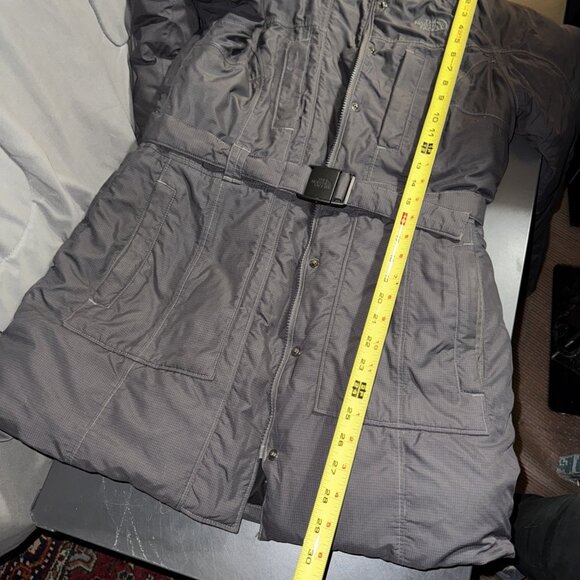 The North Face Parka Womens Small Goose Down Gray FAUX Fur Trim Belted Puffer - Picture 14 of 16